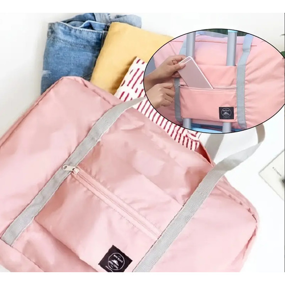 Pink Travel Bag, Portable, Lightweight, Large Storage Capacity Folds up New - Picture 3 of 8